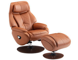 Marjon Leather Pedestal Recliner and Ottoman in Tobacco