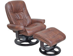 Jacque Leather Pedestal Recliner and Ottoman in Whiskey