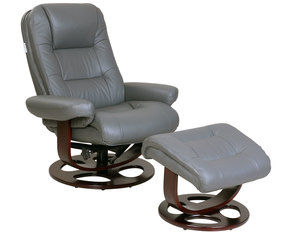 Jacque Leather Pedestal Chair and Ottoman in Gray