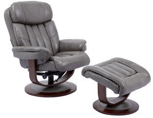 Prince Ice Leather Reclining Swivel Chair and Ottoman