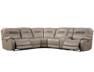 Axel Power Headrest Power Reclining Sectional in Parchment (Leather like fabric)