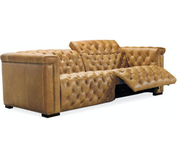 Savion 89" Leather Power Headrest Power Reclining Sofa in Saddlebag