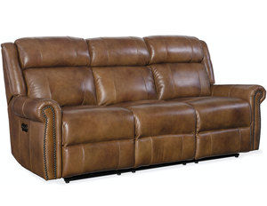 Esme Leather Power Headrest Power Reclining Sofa (Brown)