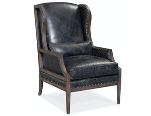 Laurel Exposed Wood Leather Club Chair (Blue)