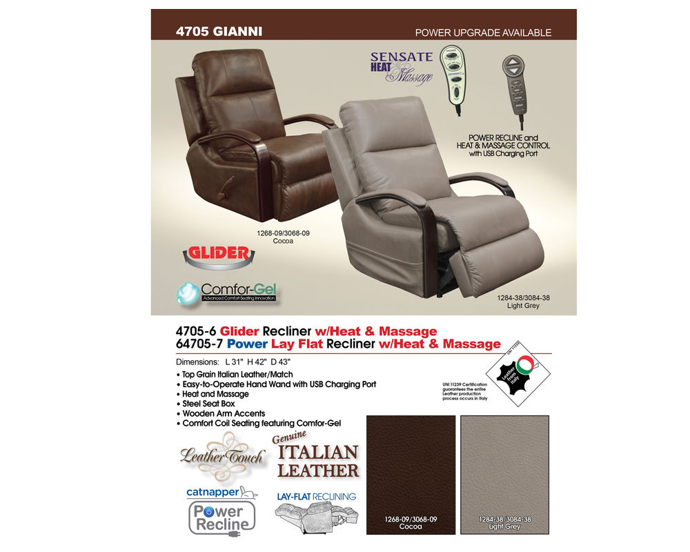 Gianni Leather Glider Recliner w/Heat Massage (Choice of Colors