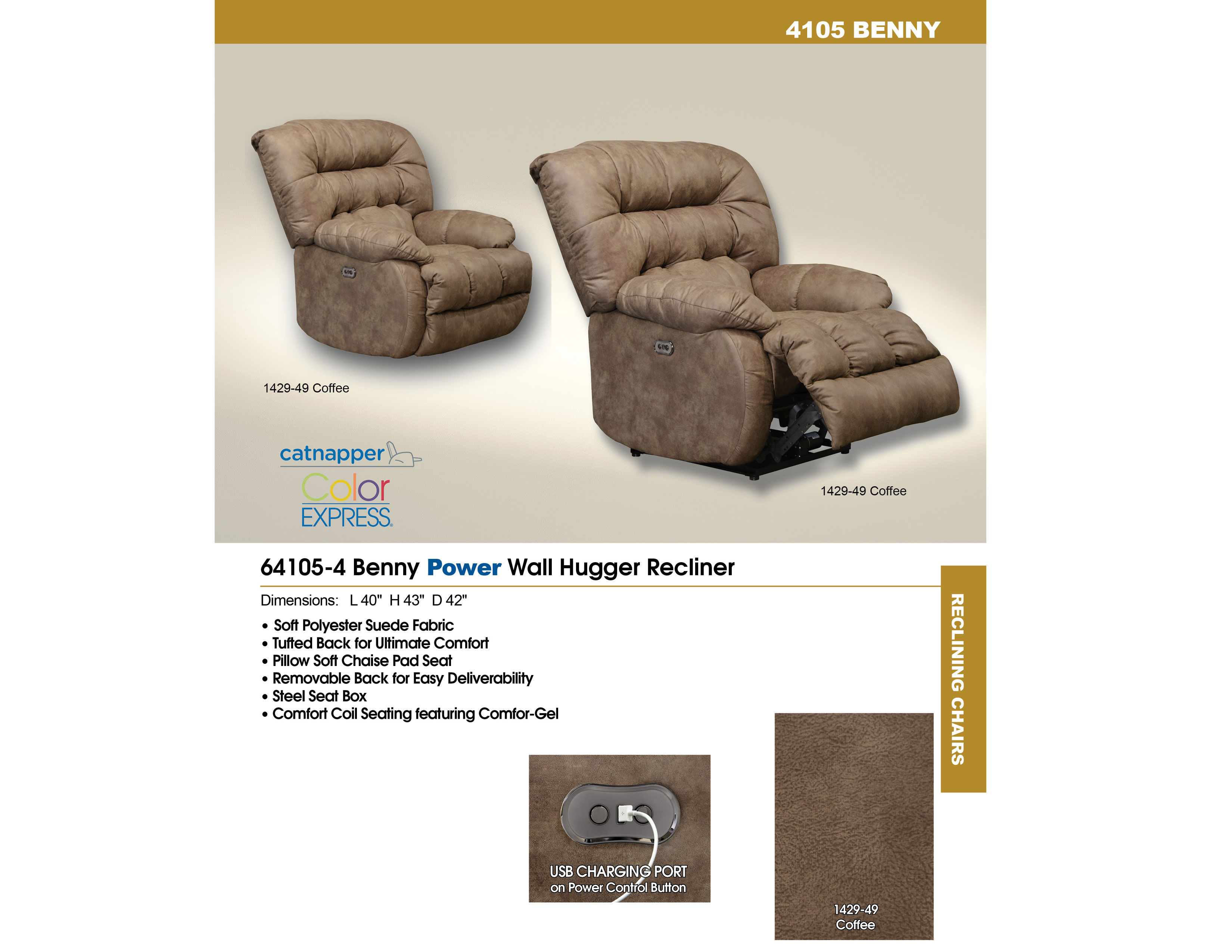 Benny Power Wall Hugger Recliner Sofas and Sectionals