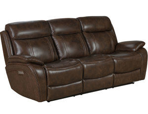 Sandover Leather Power Headrest - Power Lumbar - Power Reclining Sofa with Drop Down Table
