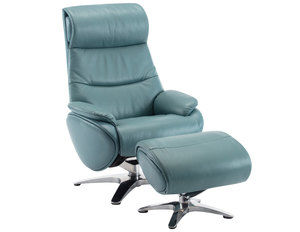 Adler Leather Pedestal Chair and Ottoman in Capri Blue