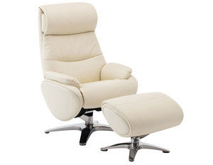 Adler Leather Pedestal Chair and Ottoman in Capri White