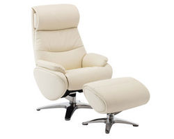 Adler Leather Pedestal Chair and Ottoman in Capri White