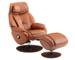 Marjon Leather Pedestal Recliner and Ottoman in Tobacco