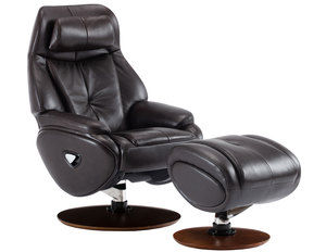 Marjon Leather Pedestal Recliner and Ottoman in Chocolate