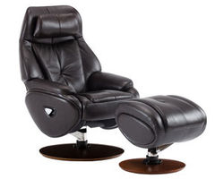 Marjon Leather Pedestal Recliner and Ottoman in Chocolate