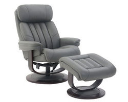 Oakleigh Leather Pedestal Recliner and Ottoman in Gray