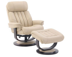 Oakleigh Leather Pedestal Recliner and Ottoman in Ivory