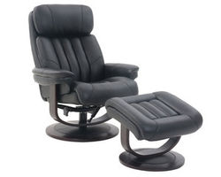 Oakleigh Leather Pedestal Recliner and Ottoman in Black