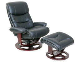 Dawson Leather Pedestal Recliner and Ottoman in Black