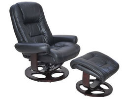 Jacque Leather Pedestal Recliner and Ottoman in Black