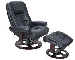 Jacque Leather Swivel Pedestal Recliner and Ottoman (Black) In stock