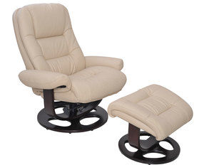 Jacque Leather Pedestal Recliner and Ottoman in Ivory