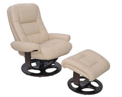 Jacque Leather Pedestal Recliner and Ottoman in Ivory