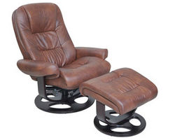 Jacque Leather Pedestal Recliner and Ottoman in Whiskey