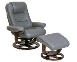 Jacque Leather Pedestal Chair and Ottoman in Gray