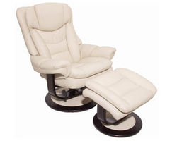 Roscoe Leather Pedestal Recliner and Ottoman in Ivory