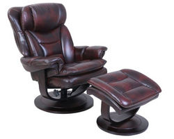 Roscoe Leather Pedestal Recliner and Ottoman in Mahogany