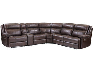 Eclipse Leather Power Headrest Power Reclining Sectional in Florence Brown
