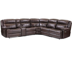 Eclipse Leather Power Headrest Power Reclining Sectional in Florence Brown