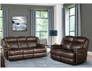Eclipse Leather Power Headrest Power Reclining Sofa in Florence Brown