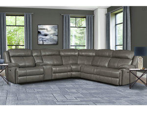 Eclipse Leather Power Headrest Power Reclining Sectional in Florence Heron