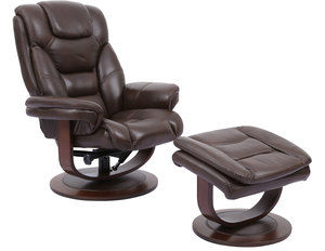 Monarch Robust Leather Reclining Swivel Chair and Ottoman