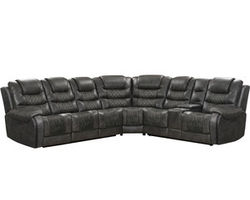 Outlaw Power Headrest Power Reclining Sectional (Leather like fabric) In stock - Fast shipping
