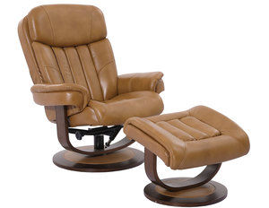 Prince Butterscotch Leather Reclining Swivel Chair and Ottoman