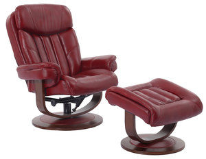 Prince Rouge Leather Reclining Swivel Chair and Ottoman