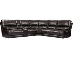 Whitman FreeMotion Cordless Power Reclining Sectional (Battery Operated) in Leather Coffee