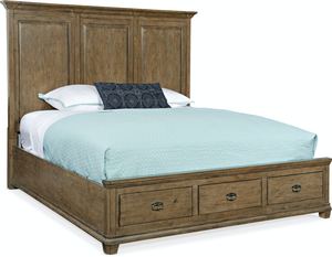 Montebello King Wood Mansion Bed w/ Storage Footboard (Brown)