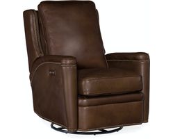 Rylea Leather Swivel Glider Power Recliner (Dark Brown)