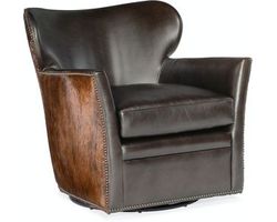 Kato Leather Swivel Chair w/ Dark Hair on Hide