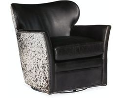 Kato Leather Swivel Chair w/ Salt Pepper Hair on Hide