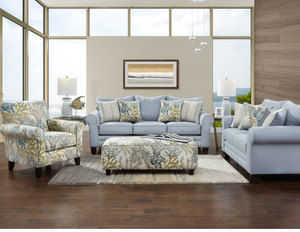 Labryinth Sky Three Piece Living Room (Sofa, Chair and Cocktail Ottoman)