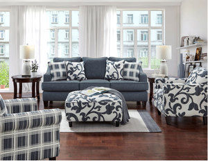 Truth or Dare Navy 4 Piece Living Room (Includes sofa, 2 chairs and cocktail ottoman)
