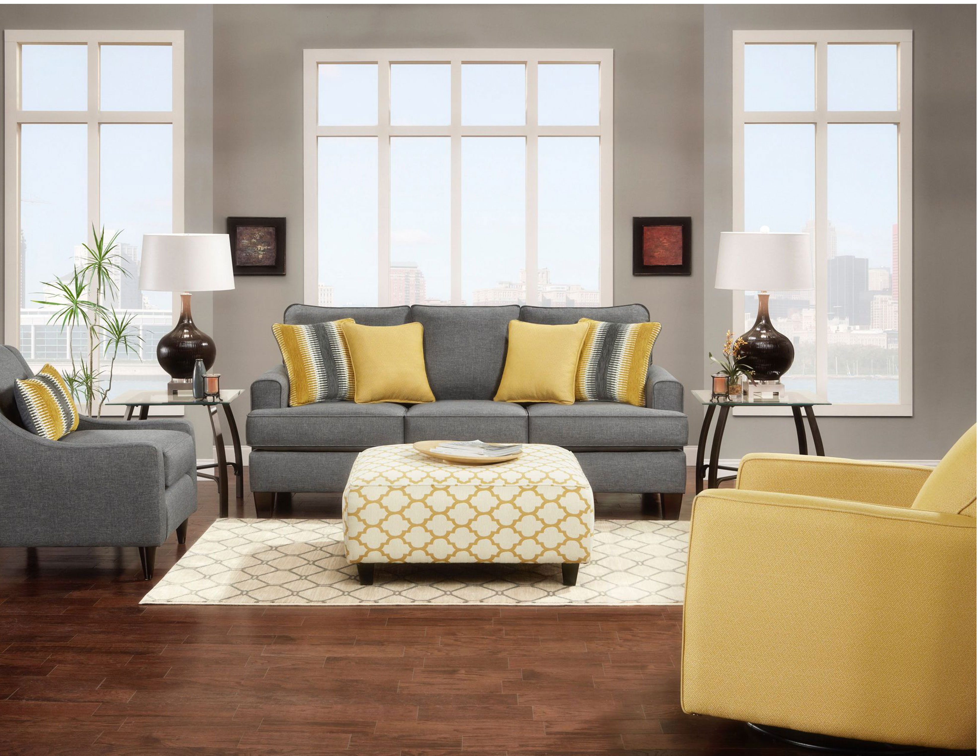 grey sofa and accent chair