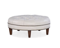 XL Well-Rounded Tufted Round Leather Ottoman (Made to order leathers)