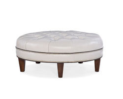 XL Well-Rounded Tufted Round Leather Ottoman (Made to order leathers)