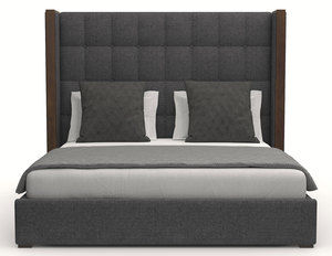 Irenne Box Tufting Queen or King Bed in Charcoal