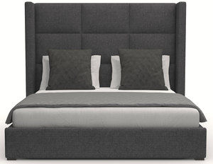 Aylet Square Tufted Queen or King Bed in Charcoal