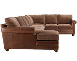 Cabrillio Stationary Leather Sectional (Nailheads Available) Down Cushions